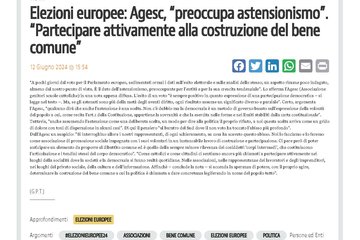 Elezioni europee: Agesc, “preoccupa astensionismo”. “Partecipare attivamente alla costruzione del bene comune”